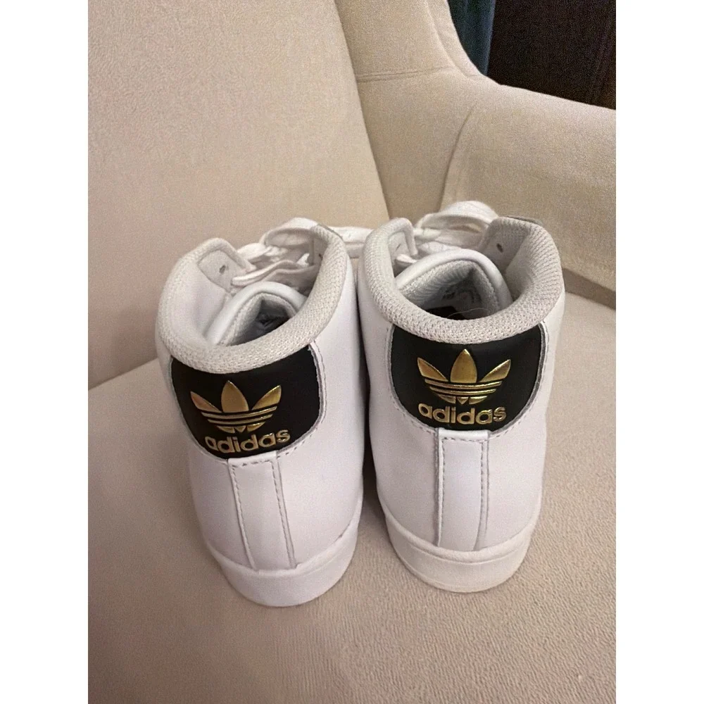 Adidas Pro Model High Top White Black Gold Shell Toe Sneakers BY2776 Mens 8.5